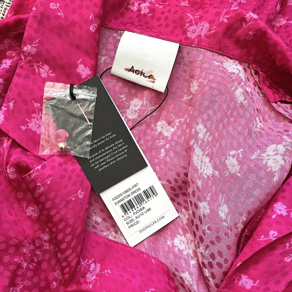 Acler Evanston Satin Wrap Mini Fuchsia Pink Dress - Picture 8 of 8